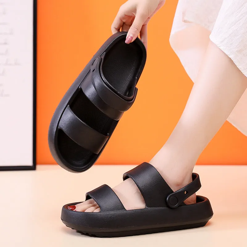Summer Beach Platform Sandals Black Soft Sole EVA Slides Non-slip Outdoor Slippers Female Comfortable Shoes