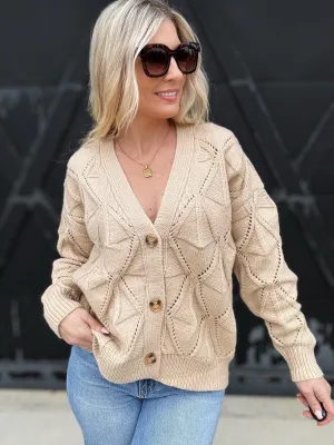 Textured Button Front Cardigan In Oatmeal