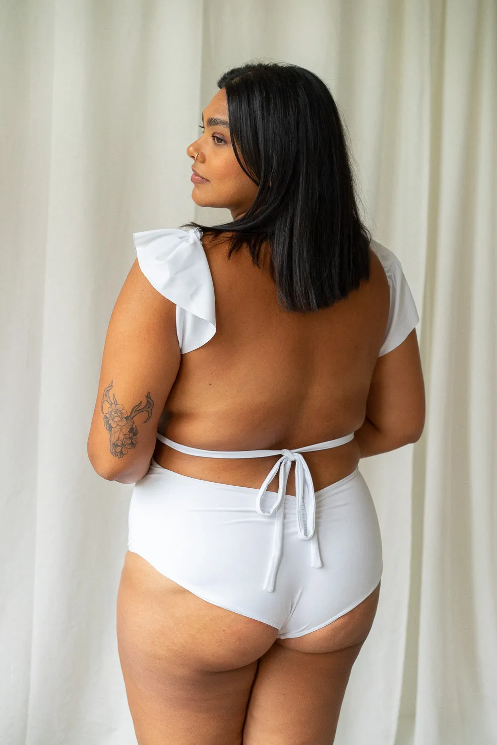 The Ruffle Shoulder One Piece - Flat White