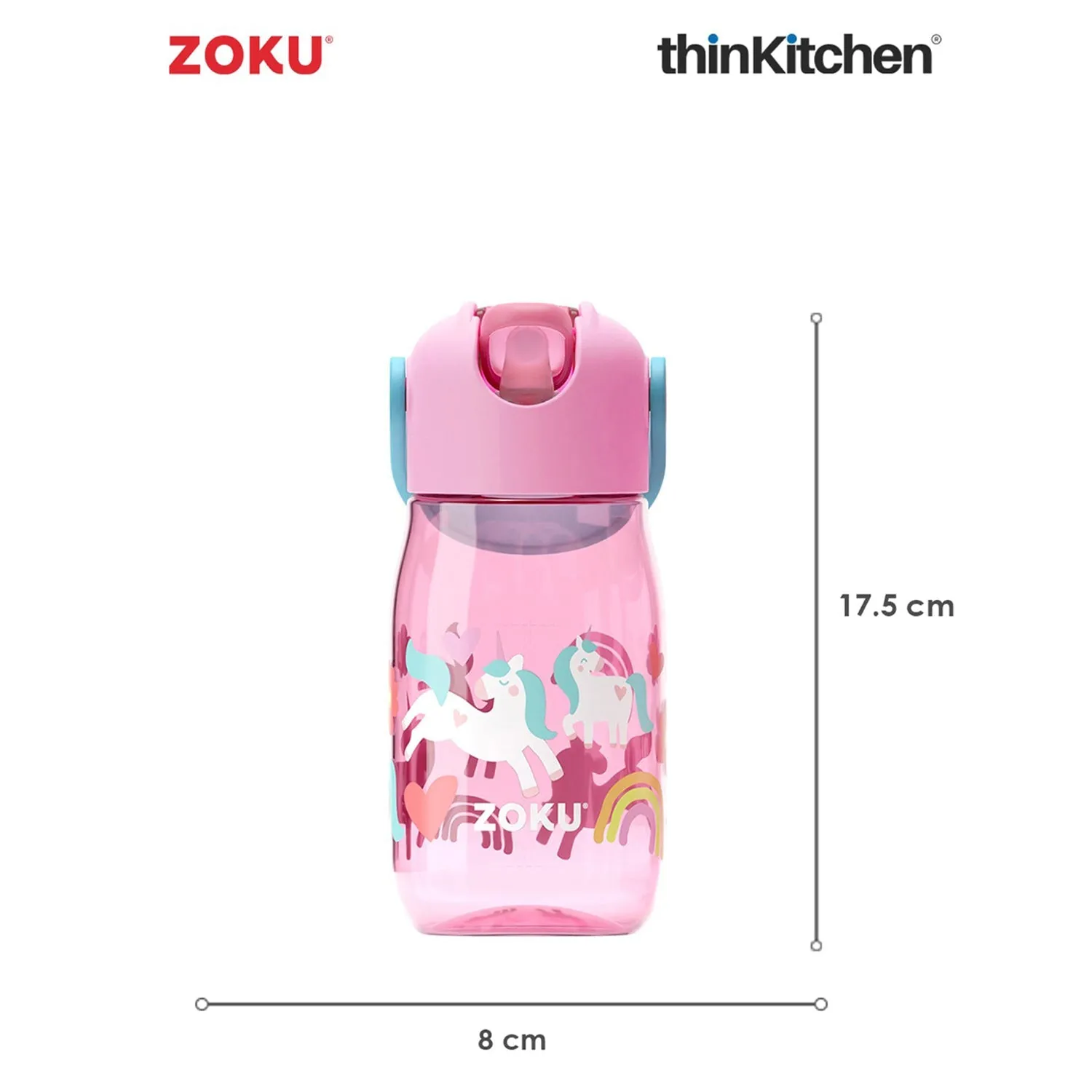 thinKitchen®Zoku Pink Unicorn Flip Straw Kids Bottle, 415 ml