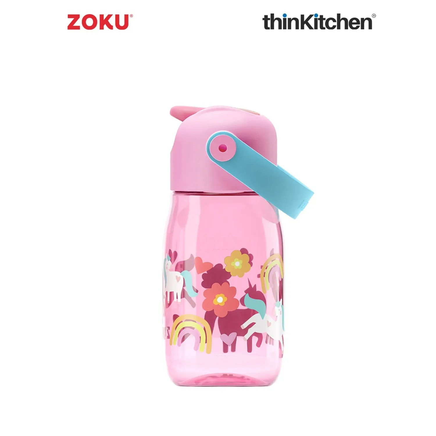 thinKitchen®Zoku Pink Unicorn Flip Straw Kids Bottle, 415 ml