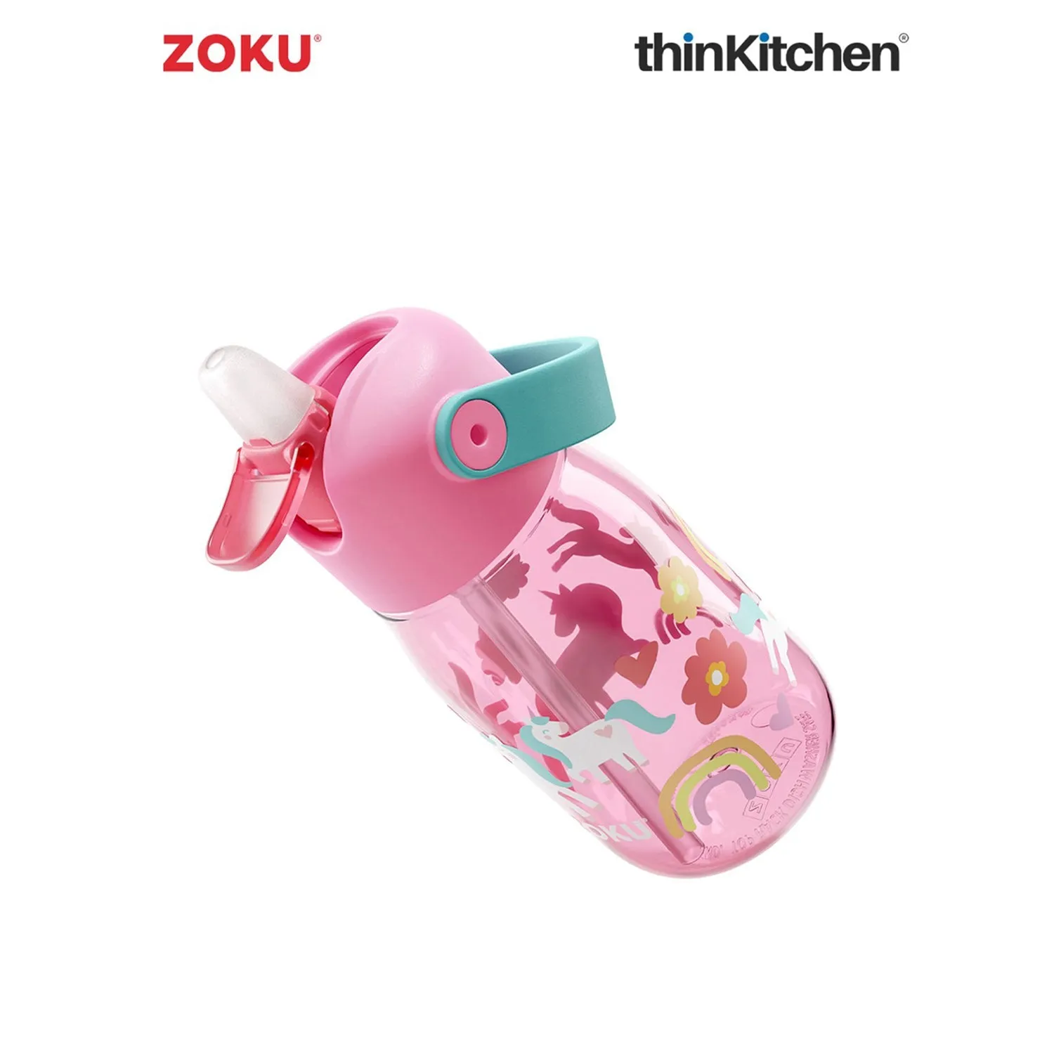 thinKitchen®Zoku Pink Unicorn Flip Straw Kids Bottle, 415 ml