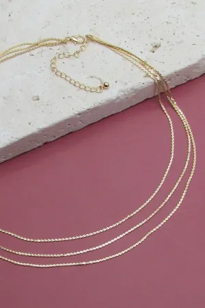 Triple Layer Thin Flat Chain Necklace In Gold