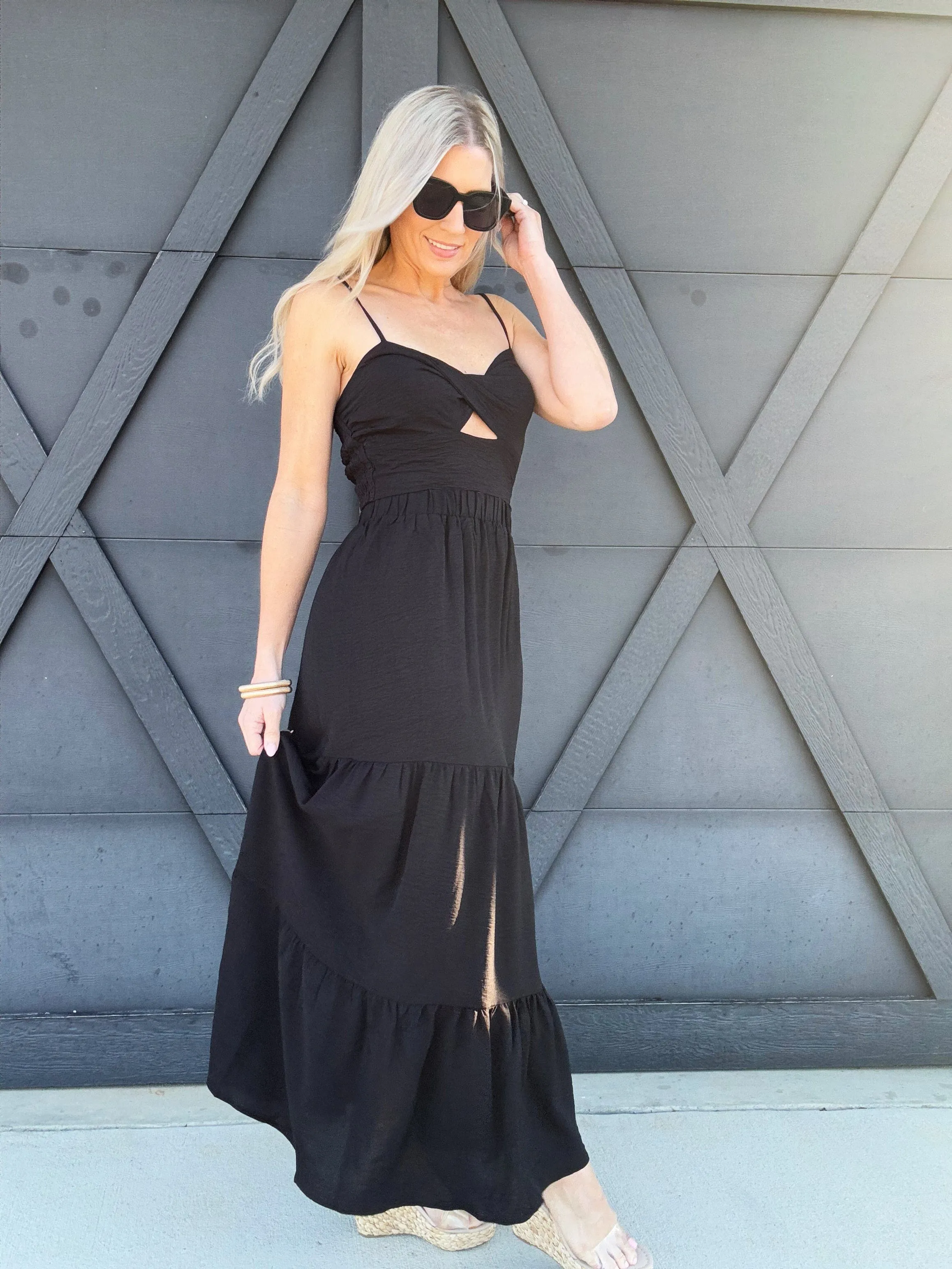 Twist Top and Skirt Set  In Black