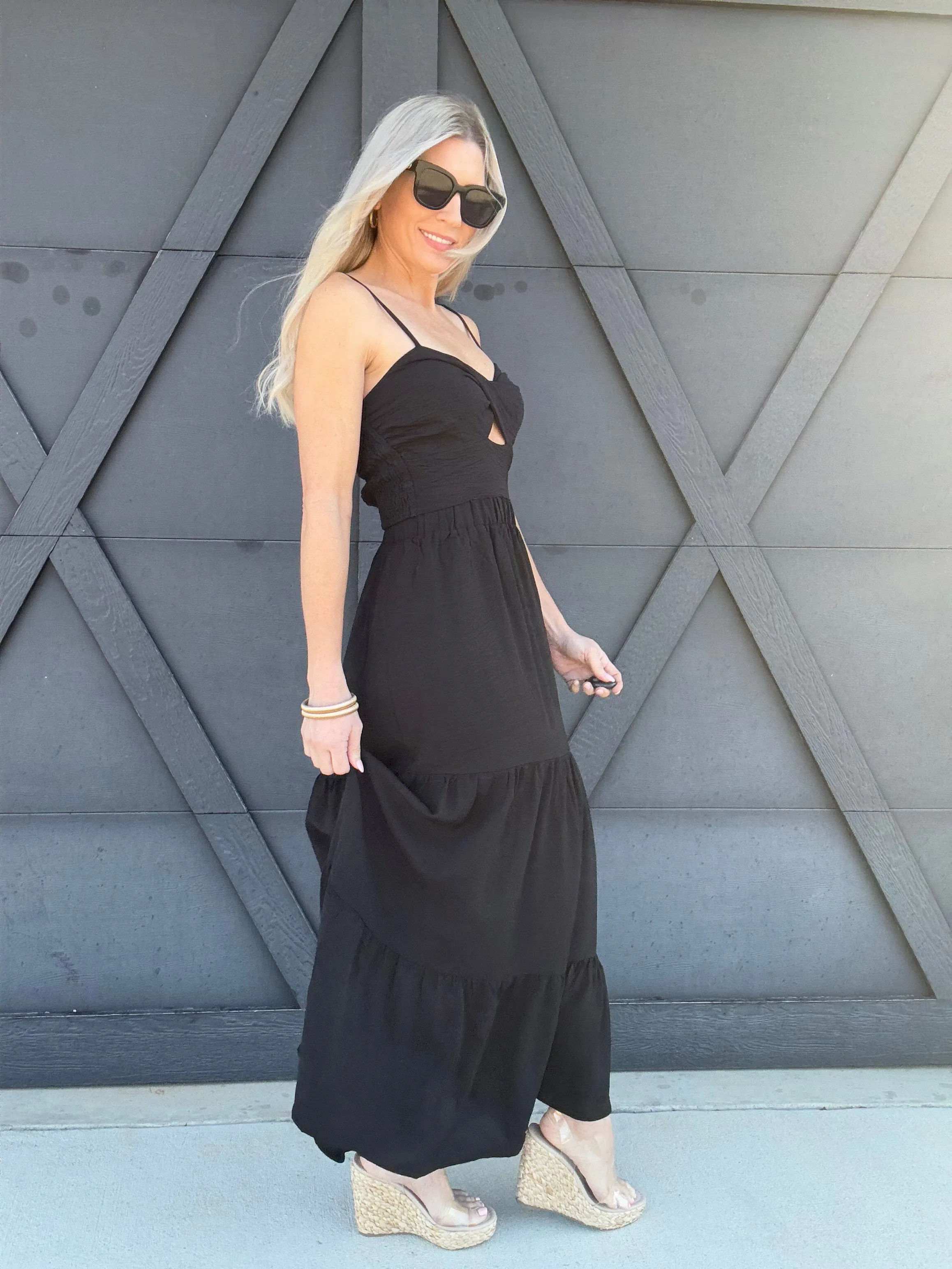 Twist Top and Skirt Set  In Black