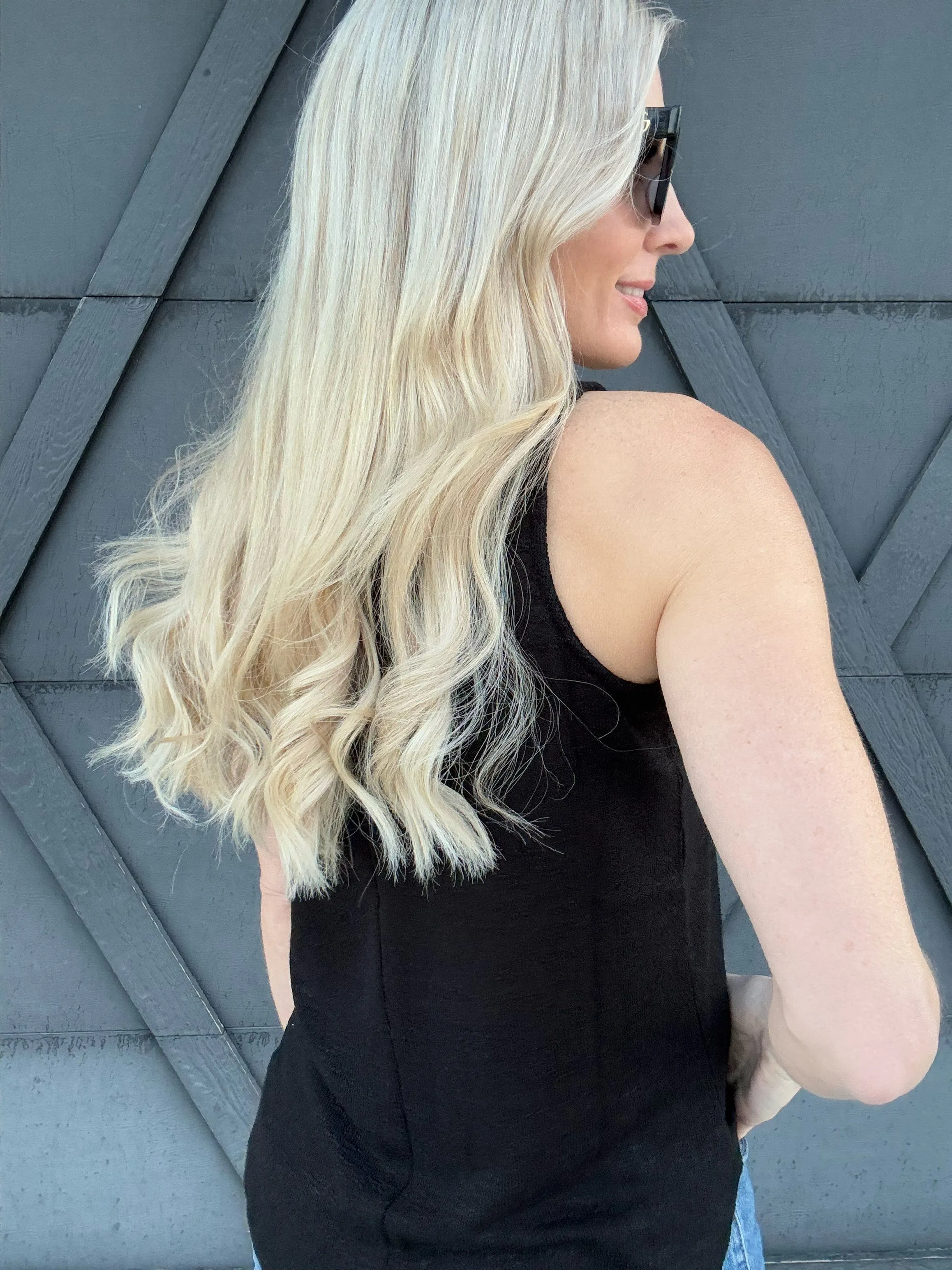 V Neck Cami Top In Black