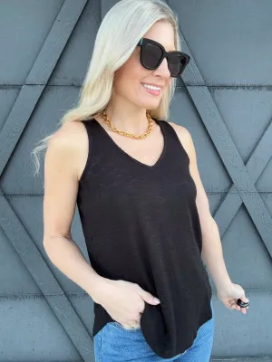V Neck Cami Top In Black