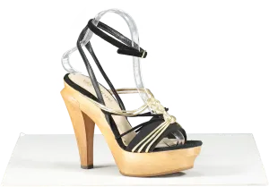 Vanessa Bruno Metallic Gold/black Wooden Heeled Platform Sandals UK 4 EU 37 👠