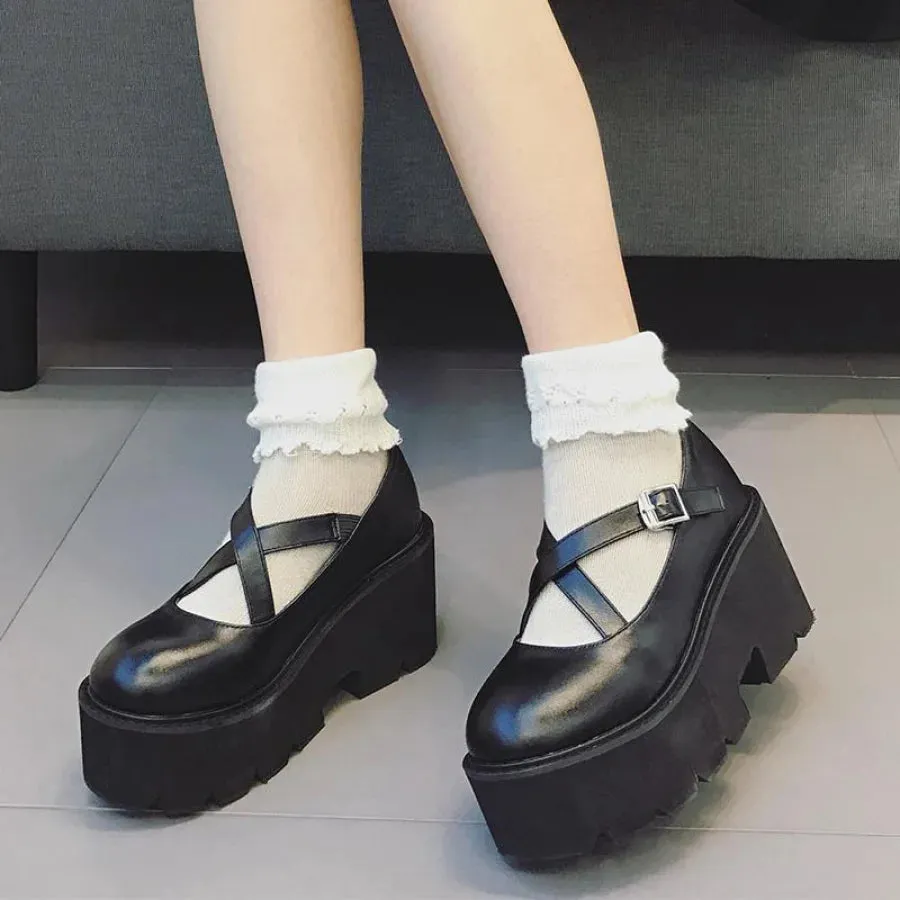 Vintage Mary Jane Shoes Platform Strap Buckle Flats mp006174