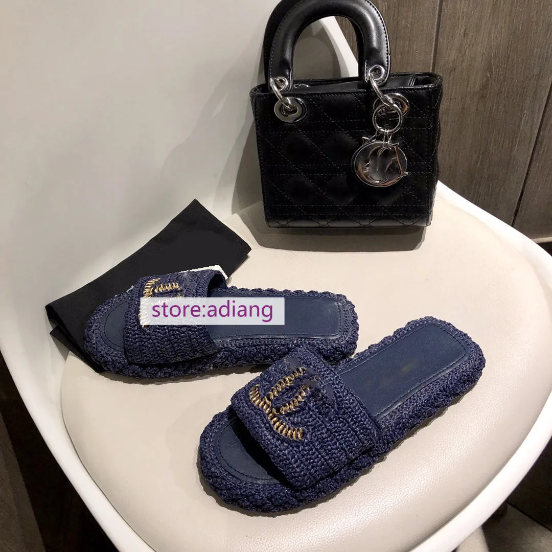 weave casual slippers flats grace fashion shoes women 2023 black apricot blue high quality