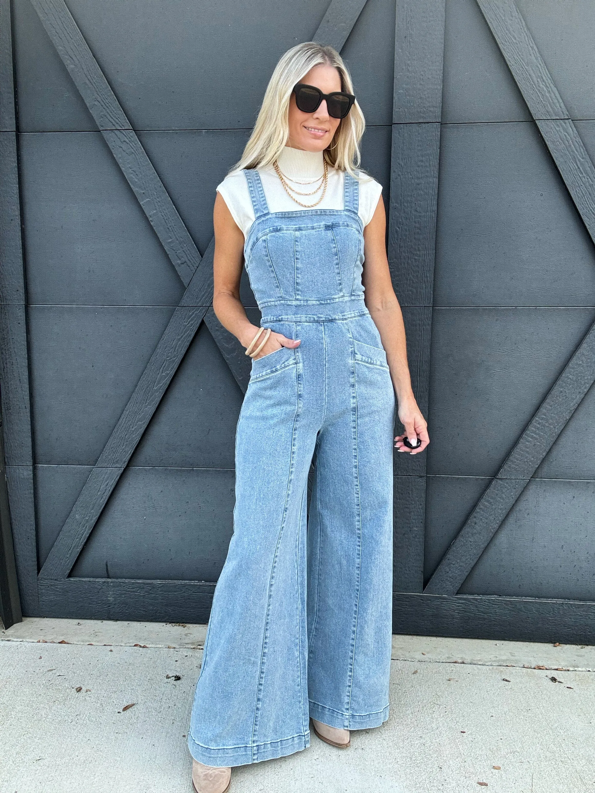 Wide Leg Jumpsuit In Denim