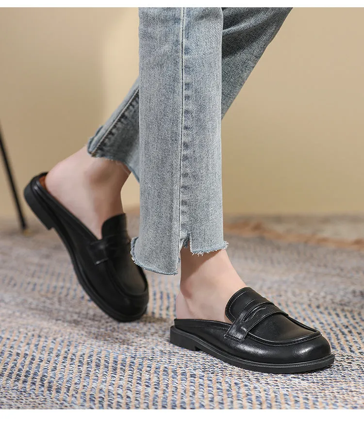 Women Microfiber Leather Slip-On Loafers with Car Suture Detail