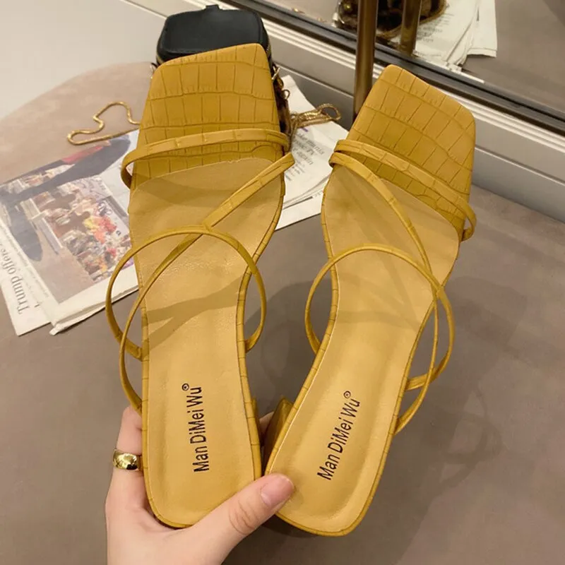 Women Square High Heels Slides