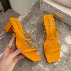 Women Square High Heels Slides
