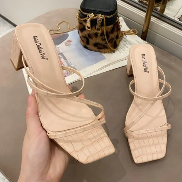 Women Square High Heels Slides