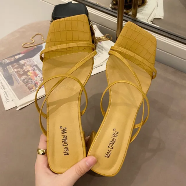 Women Square High Heels Slides