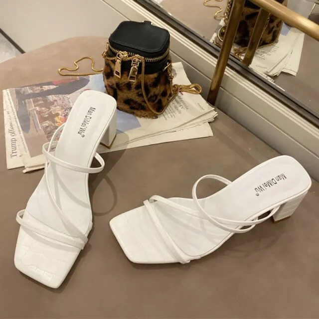 Women Square High Heels Slides