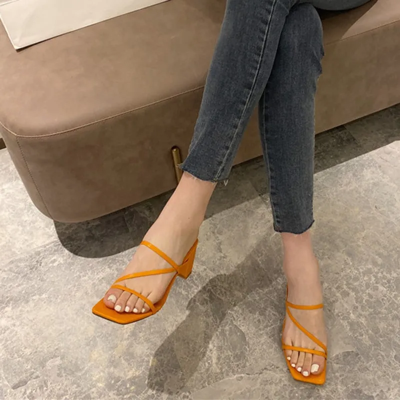 Women Square High Heels Slides