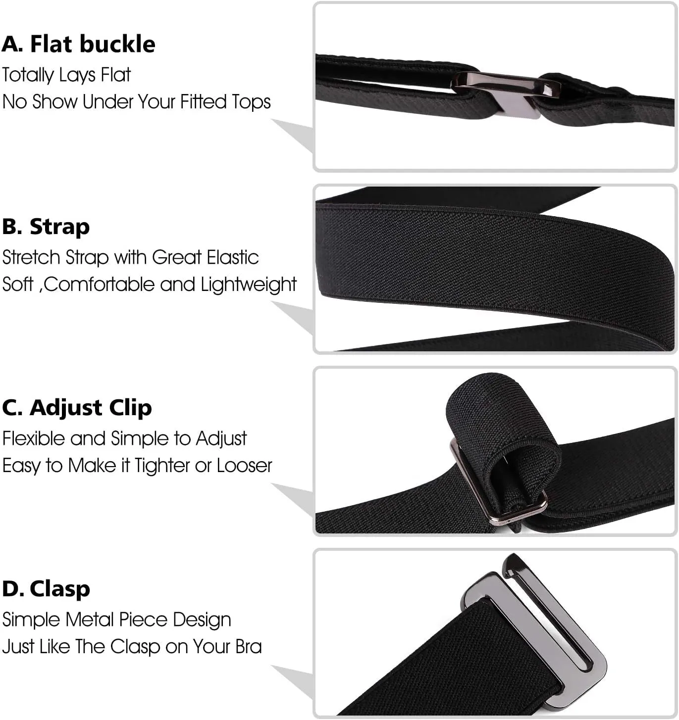 Women Stretch Flat Buckle Belt for Jeans Pants Dresses