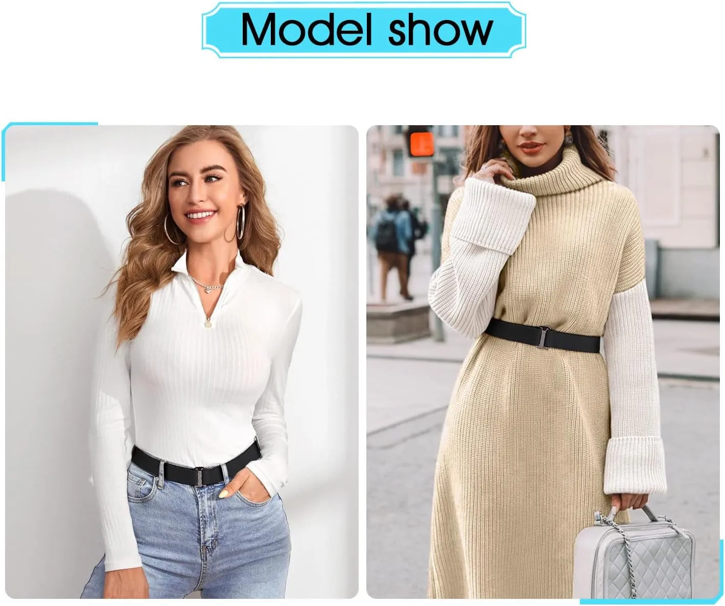 Women Stretch Flat Buckle Belt for Jeans Pants Dresses