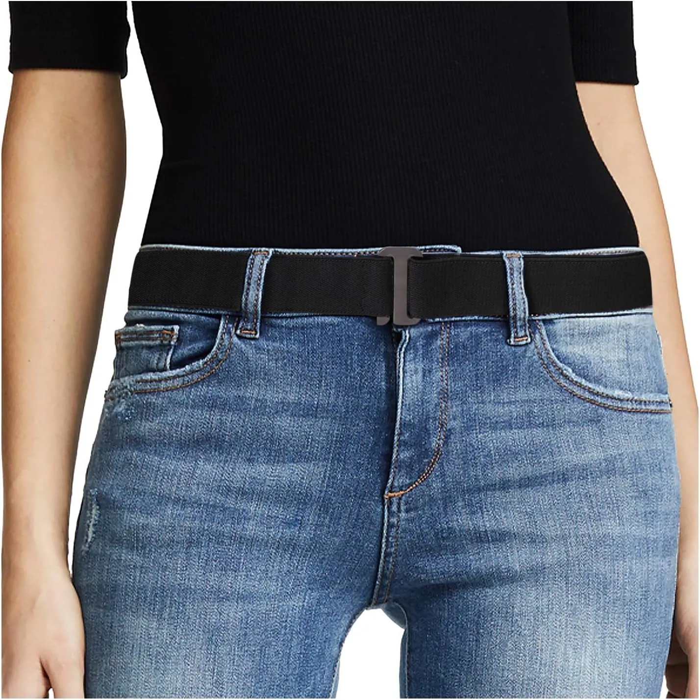 Women Stretch Flat Buckle Belt for Jeans Pants Dresses