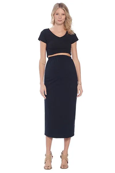 Women's Black Maternity Cotton Solid High Waist Midi Skirt