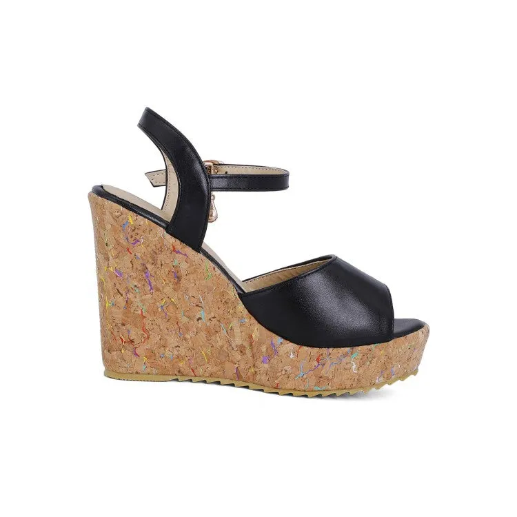 Women's Buckle Ankle Strap Platform Wedges Sandals