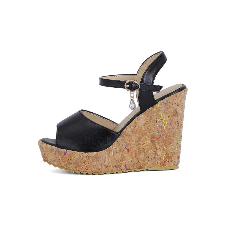 Women's Buckle Ankle Strap Platform Wedges Sandals