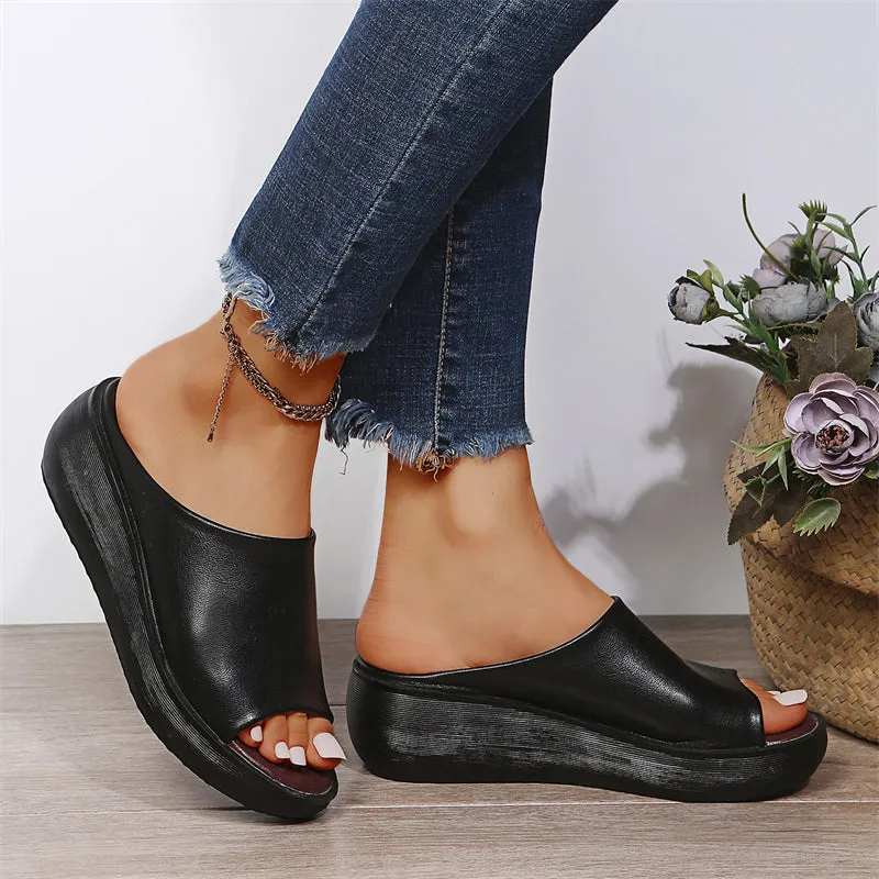Women's Summer Stylish Thick Sole PU Glossy Slippers