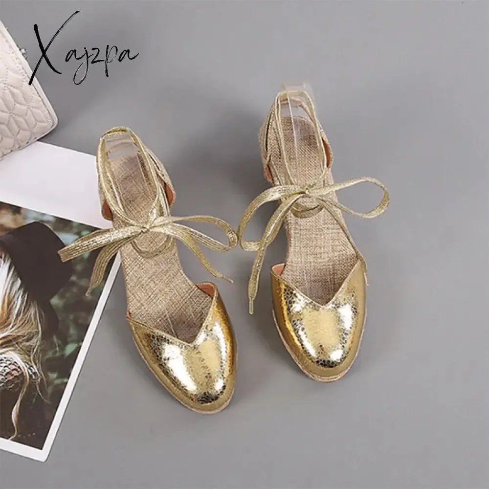 Xajzpa - Women Wedges Sandals Ankle Strap Woman Espadrilles Narrow Band Closed Toe Female Summer Shoes Ladies Platform Sandal New