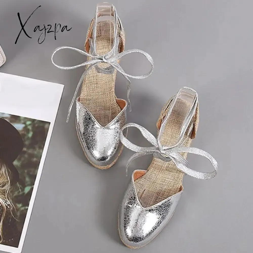 Xajzpa - Women Wedges Sandals Ankle Strap Woman Espadrilles Narrow Band Closed Toe Female Summer Shoes Ladies Platform Sandal New