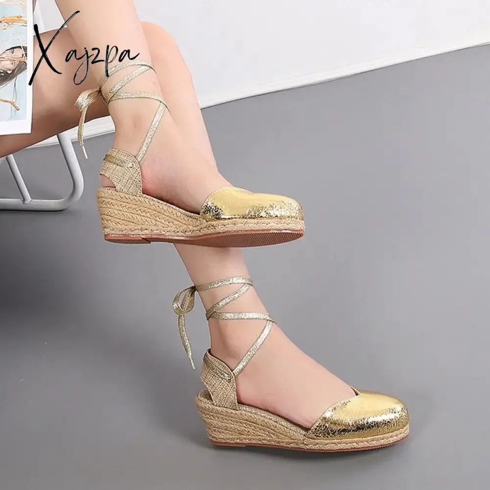 Xajzpa - Women Wedges Sandals Ankle Strap Woman Espadrilles Narrow Band Closed Toe Female Summer Shoes Ladies Platform Sandal New