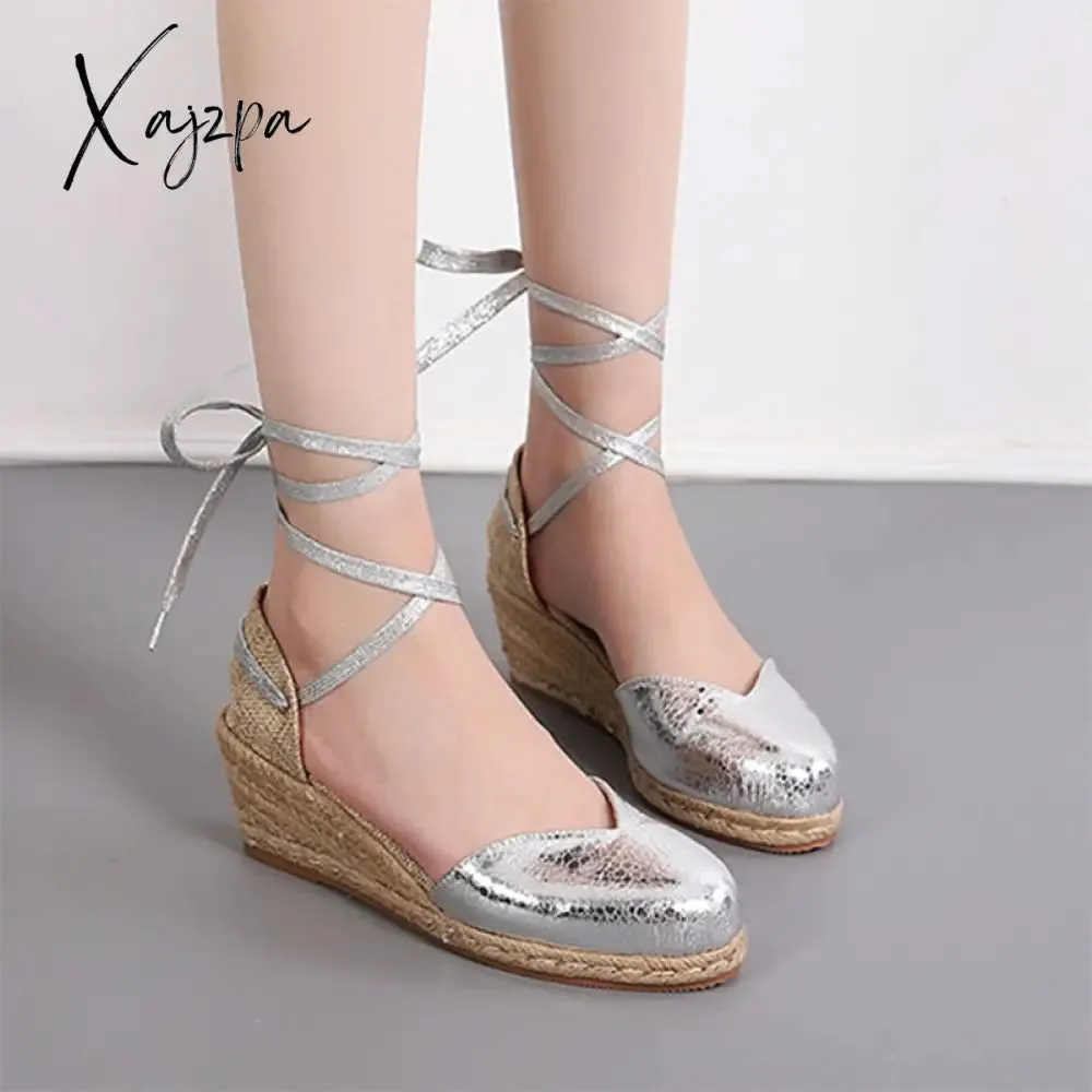 Xajzpa - Women Wedges Sandals Ankle Strap Woman Espadrilles Narrow Band Closed Toe Female Summer Shoes Ladies Platform Sandal New