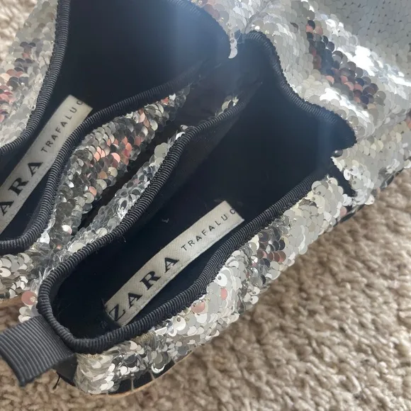 ZARA Silver Sequin Espadrilles Size 39 Gently Loved