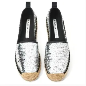 ZARA Silver Sequin Espadrilles Size 39 Gently Loved