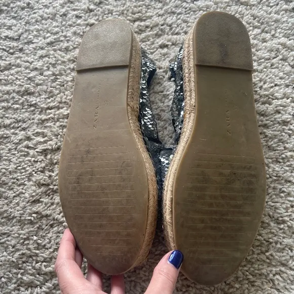 ZARA Silver Sequin Espadrilles Size 39 Gently Loved