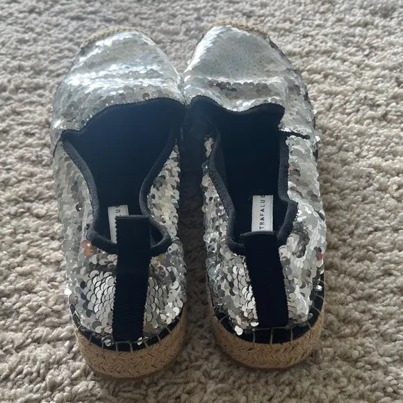 ZARA Silver Sequin Espadrilles Size 39 Gently Loved