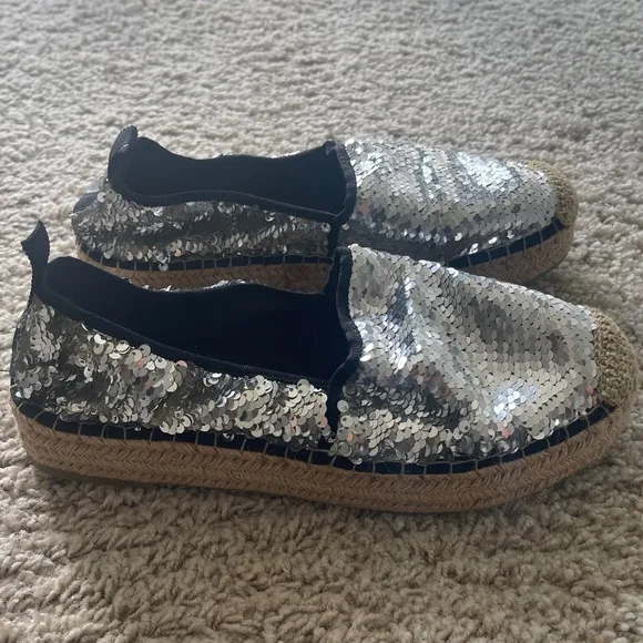 ZARA Silver Sequin Espadrilles Size 39 Gently Loved